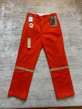 Dickies Men’s Orange High-Visibility Work Pants with Reflective Bands